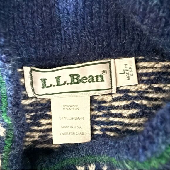 L.L. Bean Blue green & White Nordic Cardigan Sweater wool ski winter Size L - Picture 5 of 6